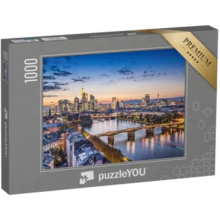 puzzleYOU: Puzzle 1000 Teile „Abendliche Stimmung über Frankfurt am Main, Deutschland“ – aus der Puzzle-Kollektion Frankfurt, Deutsche Städte, Skyline Frankfurt