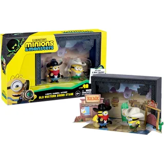 MINIONS Illumination Monster Soundstage Western, 3 zum Sammeln und Kombinieren für Deine monströse Hollywood-Produktion, mit 2 Mini-Figuren aus Stars und Filmcrew und 3 passenden Requisiten