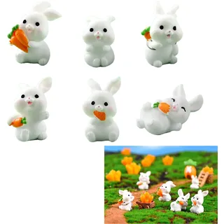EUYKQNOI 6 Stücke osterhasen figuren,osterhasen deko,Miniatur Kaninchen Figur Hasen Dekofigur Tierfigur Miniatur Garten Deko Kuchen Topper für Fee Garten Mikro Landschaft Deko Moos Bonsai Sukkulenten