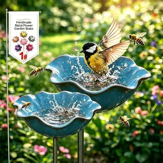 2 Stuick Gartenstecker VogelträNke Blume, Handgefertigt BienenträNke Keramik, Blumen Gartenstecker VogelträNke, BienenträNke FüR Den Garten, Gartendeko FüR DraußEn (2-C)