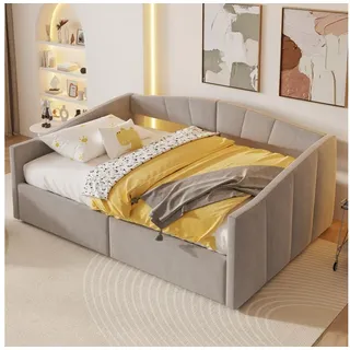 Odikalo Schlafsofa Schlafcouch 90x200 140x200 mit Bettkasten, Polsterbett Sofabett 90x200 / 140x200 cm, Mit hydraulischer Lagerung, Mit Lattenrost und Armlehnen, Klassische Streifen, Vielseitiges Doppel, Hautfreundlicher Samtstoff Grau / Hellgrau grau 140 cm
