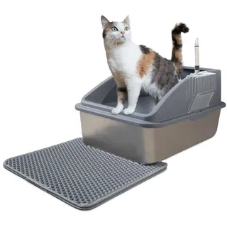 linuma Katzentoilette Edelstahl XXL Grau
