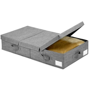 QWORK Stoff Aufbewahrungsbox mit Deckel und 6 Griffen, Faltbare Unterbett Aufbewahrungsbox für Kleidung, Decken, Federbetten, Grosse Kapazität 81x41x15cm (Grau)