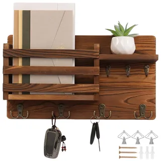 Guniata Schlüsselbrett Holz mit Ablage,Schlüsselhalter Wand,Schlüsselablage,Schlüssel Organizer,Platzsparendes,für Eingangsbereich,Schlafzimmer,Wohnzimmer,Küche(braun)