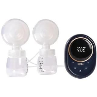 BÉABA BÉABA, Elektrische Doppel-Milchpumpe, halb liegend anwendbar, 3 Modi, 9 Stufen, Geräuschlos, Großes Fassungsvermögen 180mL, Nachtlicht, Timer, Memory-Funktion, 6 Sitzungen, USB C Ladegerät, Night blue