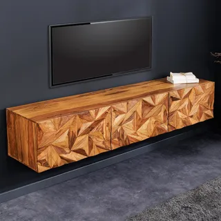 Hängendes TV-Lowboard ALPINE 160cm natur Sheesham Massivholz Metall matt gold