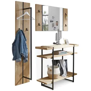 Garderobenset Dielenmöbelset Garderobe 3-teilig MARTIKO Massivholz Eiche Metall