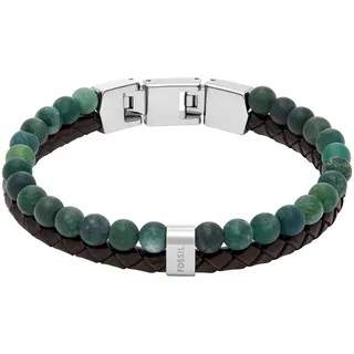 Fossil Armband mit Moosachat aus Edelstahl und Leder braun/grün JF04854040 Größe 21,5 cm