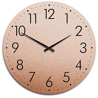 K&L Wall Art Glänzende 70cm große Alu Dibond Wanduhr Rosa Kupfer Optik XXL Uhr mit Quarz Uhrwerk Aluminium Metall Effekt Wanduhren (Kupfer 70cm Durchmesser)