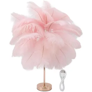 ViaGasaFamido Feder-Tischlampe, Nachttischlampe, Künstlicher Federschirm, LED-Schreibtischlampe für Schlafzimmer, Wohnzimmer, Büro, Zuhause (Rosa)