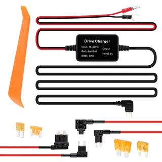 Dashcam-Hardwire-Kit, [Verbesserte Version] USB-C-Hardwire-Kit für Armaturenbrett-Kamera mit 12 V-24 V bis 5 V Netzteil, Sicherungshahn, Flachsicherungen und Hebelwerkzeug, Schutz der Auto-Dashcam