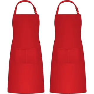 Küchenschürze 2-Teilig, Rot, 70 x 75 cm, Verstellbarer Nackenriemen, für Grillen und Gartenarbeit