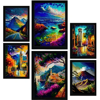 POSTER Set Mit 6 Berge Im Ölgemälde Stil A3 & A4 Rahmenlos