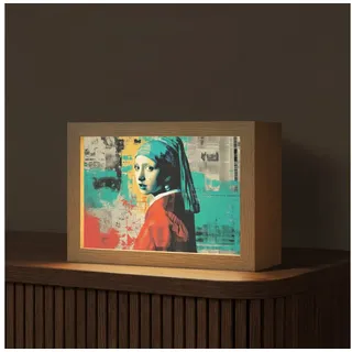 OnlyWow Tischleuchte Lightbox Klassisch - Perlenohrring - Street Art Stil - Farbenfroh, Dimmbar, Farbwechsel, LED, Warmweiß, Kaltweiß, Neutralweiß Einstellbar, Tischlampe, Schreibtischlampe, Desk, Dimmbar, mit Kabel, LED 20 cm x 8 cm x 15 cm