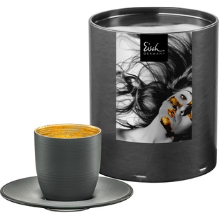 EISCH Cosmo Espressobecher mit Untersetzer Grau-Gold 109/6 in Geschenkröhre