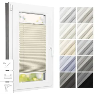 Estika Thermo-Plissee mit Bohren 65 x 180 cm – Beige – Plissee für Fenster innen, Jalousie für Fenster, Fensterplissee zur Schraubmontage