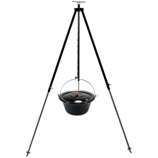 Grillplanet Schwenkgrill Gulaschkessel Set 10 Liter Dreibein KHV Teleskopgestell 180 cm, Set schwarz