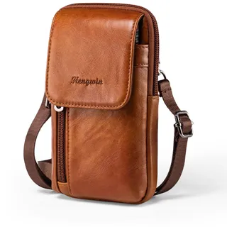 Hengwin Umhängetasche aus echtem Leder für Damen/Herren, kleine Umhängetasche, Handytasche, Schulterholster, Reisepasstasche