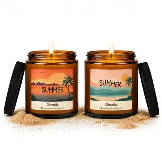 ﻿Sojawachs Citronella Kerzen 2er Set | 140h Brenndauer | Handgemacht in Berlin | Mücken Kerzen Outdoor | natürliches Citronellaöl