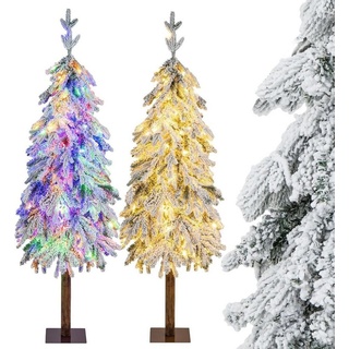COSTWAY Künstlicher Weihnachtsbaum, mit Schnee & LEDs in 11 Modi, Farbwechsel grün