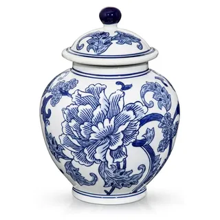 Chinesische Vase mit Deckel - Handbemalte Keramik mit Pfingstrosenmotiv