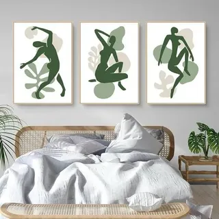 Poster Abstrakt Grün Blätter 3er Set Pflanzen Rahmenlos D 40x50cm