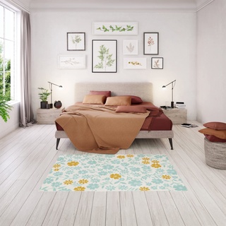 BALTA Kinderteppich Blumen, Rechteckiger Kurzflorteppich, ideal für das Kinderzimmer - Spielzimmer, pflegeleicht - schmutzabweisend, Polypropylen, 120x170 cm, Blau