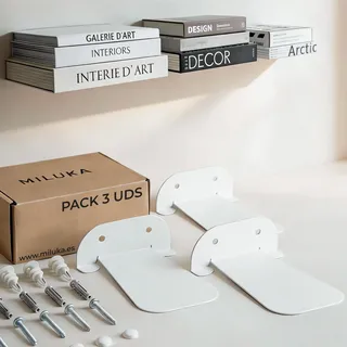 MILUKA Unsichtbares Bücherregal Wand | 3er Set Wandregal weiß für Bücher von 15 cm | Schwebendes Bücherregal Wohnzimmer | Regal Wand mit versteckter Halterung | Vertikale Mini Regal Metall (3, Weiß)