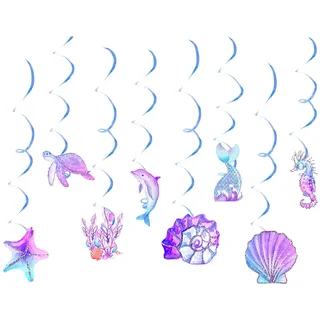 KGDUYC 8 PCS Meerjungfrau Geburtstag Deko Iridescent Mermaid Seepferdchen Seashell Starfish Holographic Paper Birthday Decorations Kindergeburtstag Unterwasserwelt Mermaid Party Zubehör