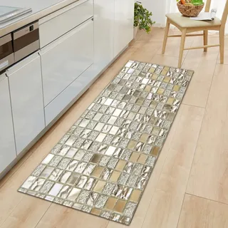 LYFDN Küchenläufer Marmorquadrat Küchenteppich Wasserdicht rutschfest, Teppich Läufer Küchenmatte für Küche Flur Wohnzimmer Schlafzimmer Badezimmer 60 x 120cm