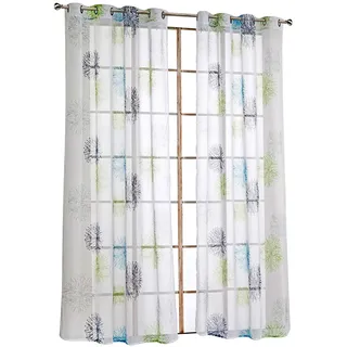 1er-Pack Transparent Gardine mit Luftig Druck Design Vorhang Voile Vorhänge (BxH 140x225cm, Blau/Grün mit Ösen)