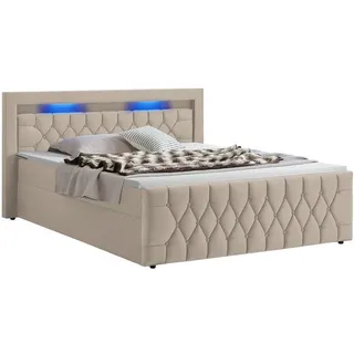 Juskys Boxspringbett Leona Samt 180x200 cm Beige