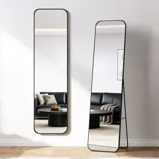 Heilmetz Ganzkörperspiegel Groß 160x40cm, 2 in 1 Standspiegel und Wandspiegel, Spiegel Wand/Stehend für Ankleidezimmer Schlafzimmer Wohnzimmer, Körperspiegel mit Mattschwarz Metallrahmen