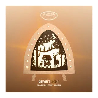 Weigla Lichterbogen LED Hirsch, Holz Dekolampe, Winterdeko, NATUR-BRAUN, Made in Germany (1-tlg), Erzgebirge garantiert, Weihnachtsdeko Innen, Weihnachtsbeleuchtung beige