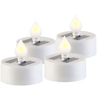 4er-Set Solar-LED-Teelichter mit Dämmerungs-Sensor, IP44, weiß