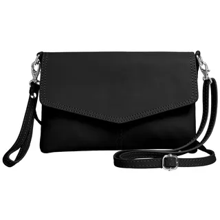 Caspar Clutch Abendtasche Leder Damen Umhängetasche - PREMIUM LINE - Modell No.322, aus 100% gewaschenem Echtleder aus Italien - samtig weich & nachhaltig schwarz