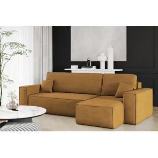 kaiser möbel Ecksofa mit schlaffunktion und bettkasten, Sofa L-form, Couch L-form BEST Dicker Cord Senffarbe Rechts - Gelb