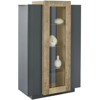 Dmora Vitrine Kevin, Sideboard mit drei Türen, Mehrzweck-Wohnzimmermöbel, 100% Made in Italy, cm 80x38h121, Anthrazit und Ahorn