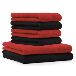 Betz Handtuch Set 6-TLG. Handtuch-Set Premium 100% Baumwolle 2 Duschtücher 4 Handtücher Farbe rot und schwarz, 100% Baumwolle rot|schwarz