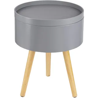 ONVAYA® Beistelltisch Sofia aus Holz | Ø 35 cm | Ø 38 cm | Couchtisch rund | Nachttisch Kiefer | Stauraum & Abnehmbarer Deckel | Modernes skandinavisches Design (Grau | Holz | Ø 35 cm)