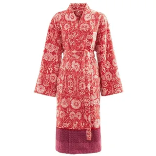 Bassetti Damenbademantel MIRA, knieumspielend, Baumwolle, ohne Kapuze, Schnürverschluss, aus weichem Baumwolle-Jacquard rot XL