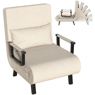 JMGJOY Schlafsessel 3 in 1 Schlafsofa mit Bettfunktion Schlafsofa Gästebettfür Verstellbarer Rückenlehne Metallrahmen Leinen für Wohnzimmer Kleine Räume Schlafzimmer Balkon (Beige, 1)