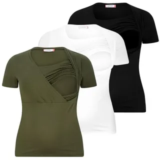 M.M.C. Stillshirt Stillmode Umstandsshirt 3er Set Umstandsmode (3-tlg) Schwangerschaftsshirt bunt|schwarz XL