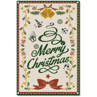 CREATCABIN Metall Vintage Blechschild Wand Dekor Frohe Weihnachten Dekoration Für Zuhause Wandkunst Küche Bar Pub Zimmer Garage Vintage Retro Poster Plaque 12 x 8inch
