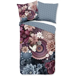 Wendebettwäsche HIP "Asher", bunt (multi), B/L: 155cm x 220cm, 1 Stk., 1 Stk., Mako-Satin, B/L: 80cm x 80cm, 2 Stk., Mako-Satin, Obermaterial: 100% Baumwolle, Bettwäsche, Wendebettwäsche, Mako-Satin, Reißverschluss, Wendeoptik, Mandala, Blumen, Schmetterling