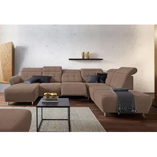 Home Affaire Wohnlandschaft HOME AFFAIRE "Manhattan U-Form", beige (dunkelbeige), B:345cm H:102cm T:247cm, Luxus Microfaser2 (90% Polyester, 10% Polyamid);Flachgewebe (100% Polyester);Luxus-Microfaser1 (100% Polyester), Sofas, Wohnlandschaft, 2 Sitze mit elektrischer 