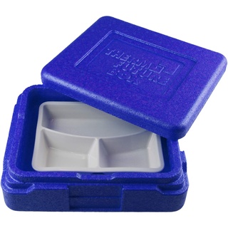 Thermo Future Box |Thermo Mini Menü Lunch Box blau|Lunchbox Set mit 3-geteilter Porzellanschale und Silikondeckel rot| Menübox mit Porzellan | Expandiertes Polypropylen | 3L