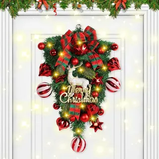 Türkranz Weihnachten LED, Beleuchtung Weihnachtskranz Außen Innen, Türschmuck Weihnachtsdeko Batteriebetrieben, Weihnachtsdeko Türschmuck Weihnachten Weihnachtskranz für Haustür Wand Fenster (B)