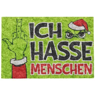 Fußmatte Festtags-Muffel mit Anti-Weihnachts-Design 40 x 60 cm - "Ich hasse Menschen" Fußmatte für Weihnachten - Freche Fußmatte Anti-Weihnachten - Grün