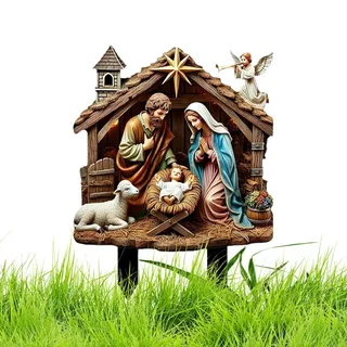 Yurosuis Krippen-Figuren Gartenstäbe - Weihnachtskrippe Outdoor-Figuren Dekoration - Heilige Zeichen Deko Für Garten Balkon Terrasse Wohnzimmer Vorgarten Deck